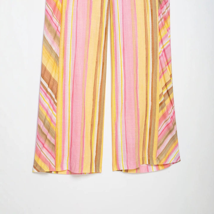 Women's Wide High Waist Palazzo Pants with Multidimensional Striped Pattern Mune Fashion