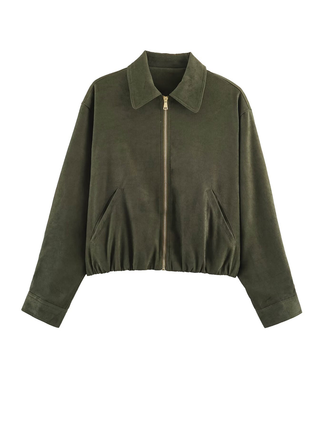 Women's short blazer in velvet look with pointed shirt collar and elastic hem Mune Fashion