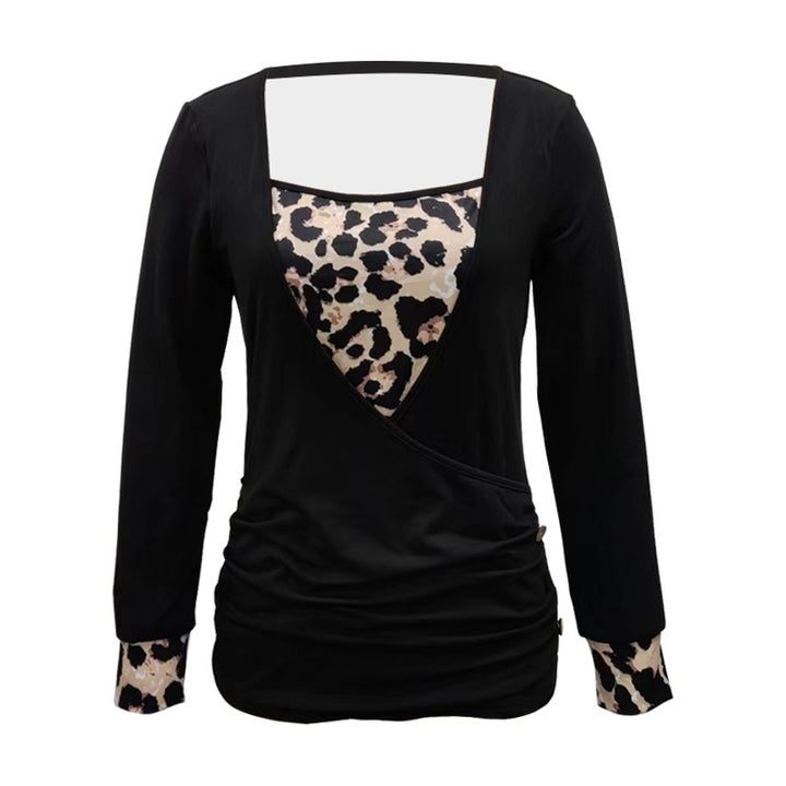 Women's Long Sleeve Top with Fake Layer V-Neck and Leo Insert Mune Fashion