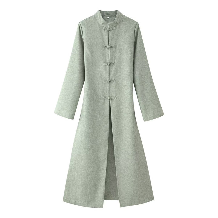 Women's Two-Piece Set: Long Coat with Mandarin Collar and A-Line Maxi Skirt Mune Fashion