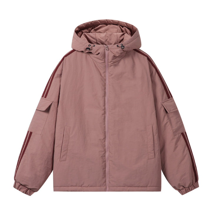 Unisex Short Boxy Padded Hooded Jacket with Sleeve Utility Pocket and Side Insertion Pockets Mune Fashion