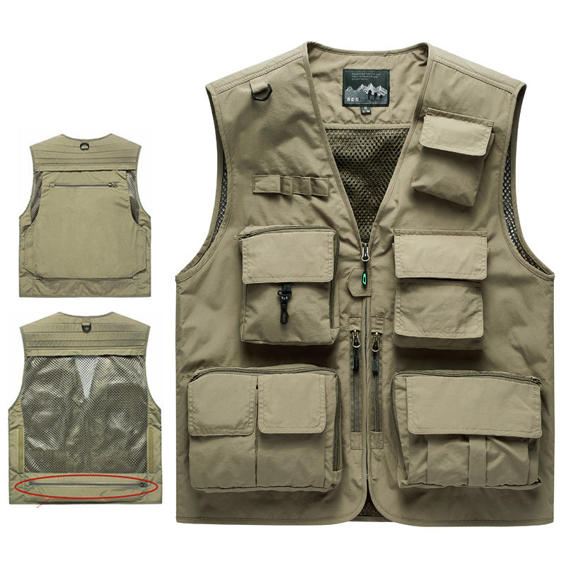 Men's multifunctional outdoor utility vest with mesh back, multiple front pockets and continuous zipper Mune Fashion
