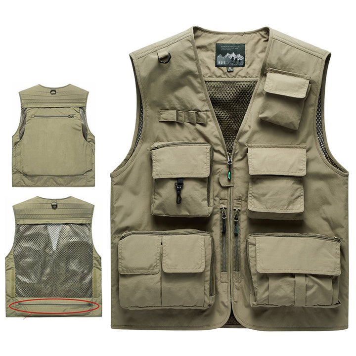 Men's multifunctional outdoor utility vest with mesh back, multiple front pockets and continuous zipper Mune Fashion
