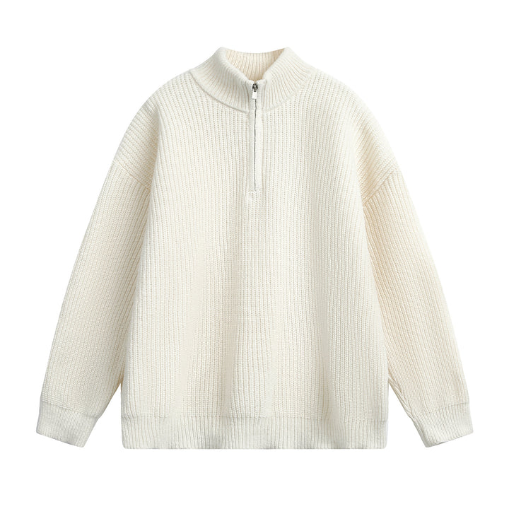 Unisex Oversized Chunky Knit Sweater with Half Zipper and Stand-Up Collar Mune Fashion