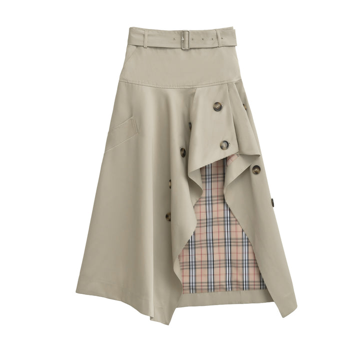 Women's Asymmetrical Trench Skirt with Waist Belt and Decorative Buttons Mune Fashion