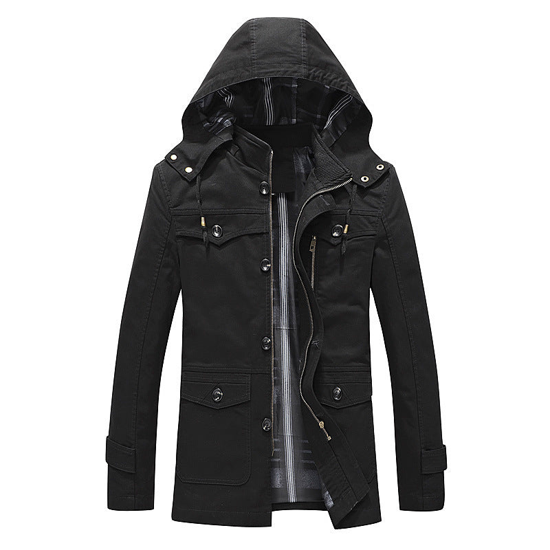 Men's Canvas Parka with Lined Hood, Checked Lining and Multifunctional Outer Pockets Mune Fashion
