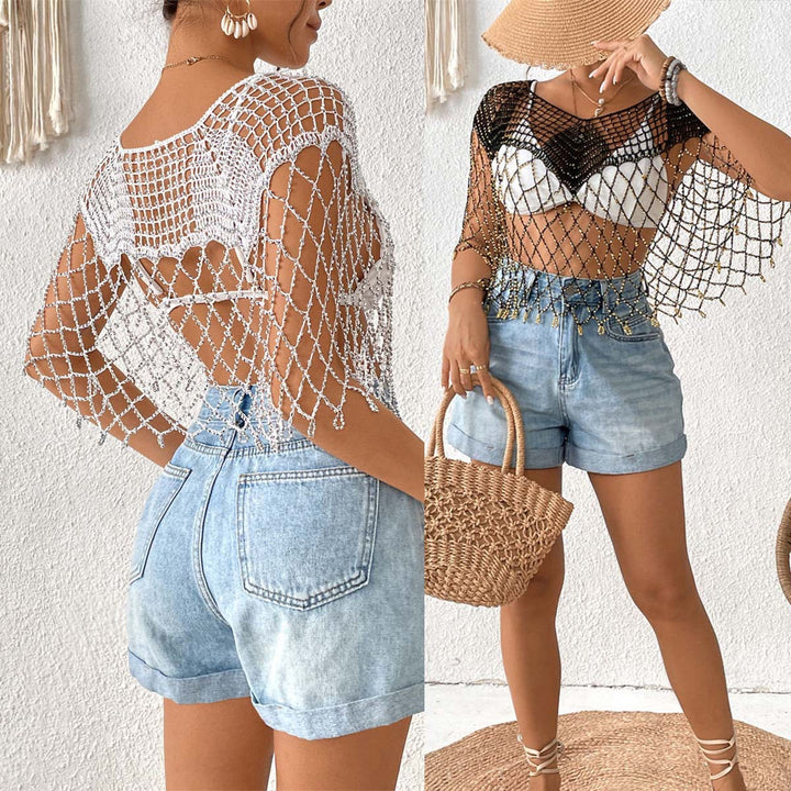 Women's crocheted beach cover-up with sparkling pearls Mune Fashion