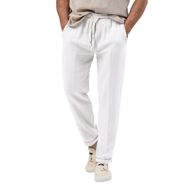 Men's relaxed crinkle sweatpants with elastic waistband drawstring straight leg and side pockets Mune Fashion
