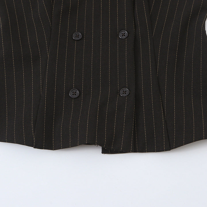 Women Tailored Short Sleeve Waistcoat with Pinstripes and Double Button Placket Mune Fashion