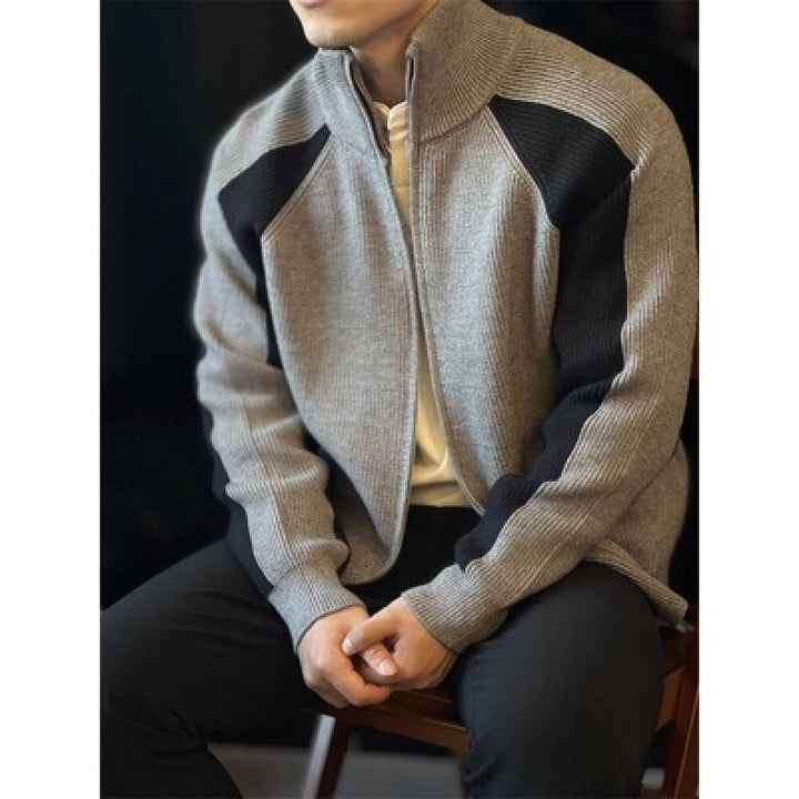 Men's knit zip jacket with contrast panels, stand-up collar and distinctive ribbed texture Mune Fashion