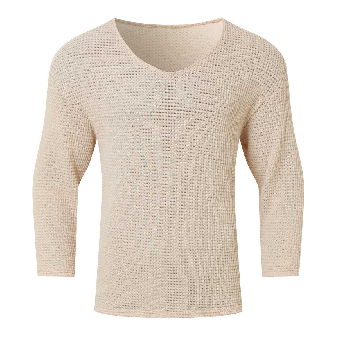 Men's structured waffle knit long sleeve shirt with V-neck and warming thermoeffect Mune Fashion