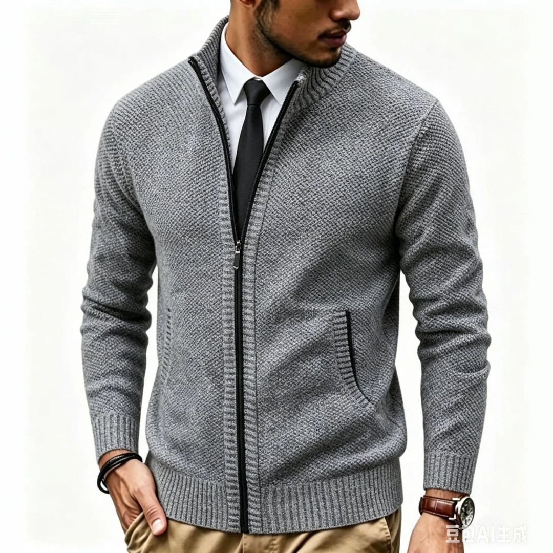 Men's structured knit cardigan with full zip and stand-up collar Mune Fashion