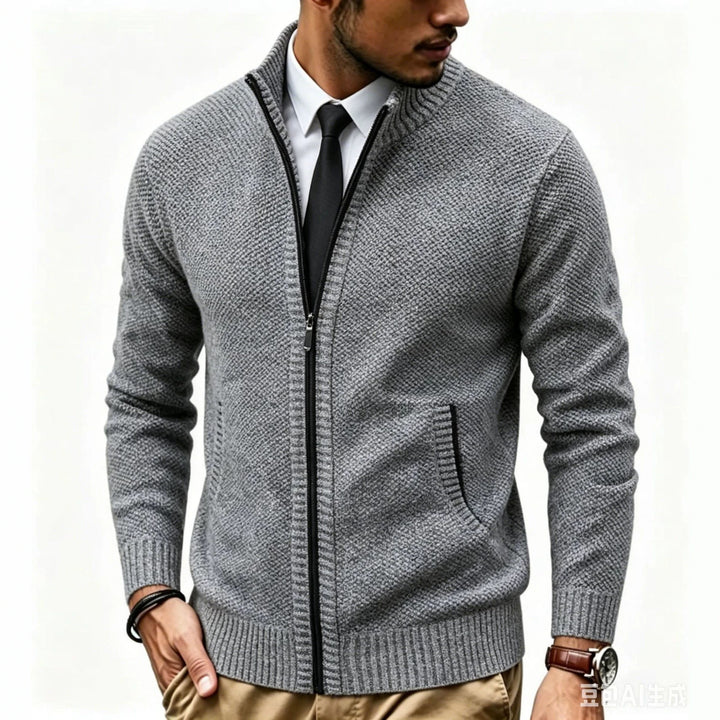 Men's structured knit cardigan with full zip and stand-up collar Mune Fashion