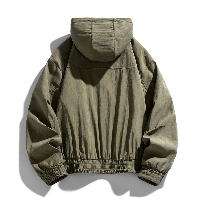 Men's Oversize Canvas Utility Hoodie Jacket with Hidden Snap Button Placket and Zipper Pockets Mune Fashion