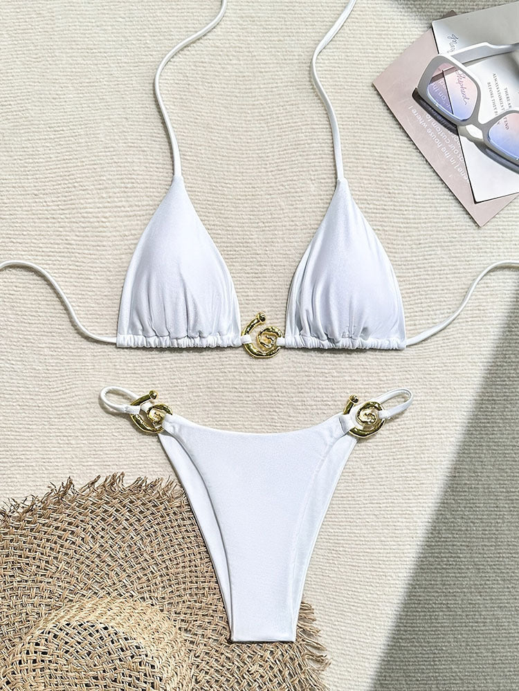 Women Triangle Bikini with Elegant Gold Details Mune Fashion