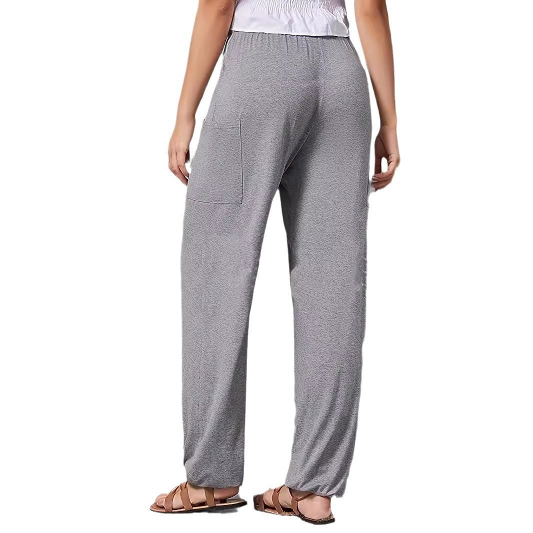 Women Loose Jersey Lounge Pants with Elastic Waistband, Drawstring and Large Side Pocket Mune Fashion