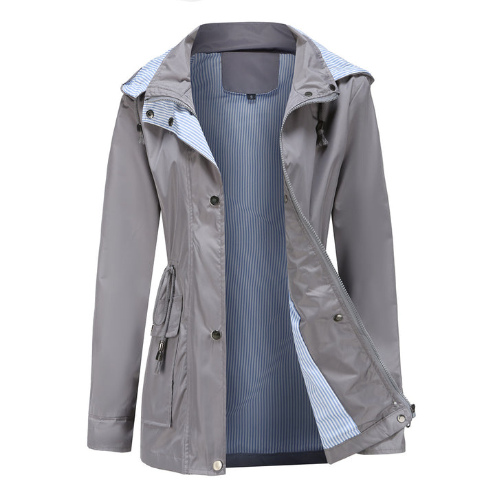 Women's lightweight waterproof rain jacket with hood and waist drawstring Mune Fashion