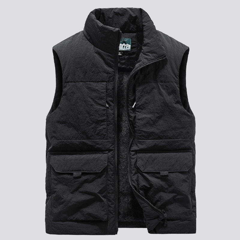 Men's Padded Sleeveless Utility Quilted Vest with Teddy Lining and Large Flap Pockets Mune Fashion