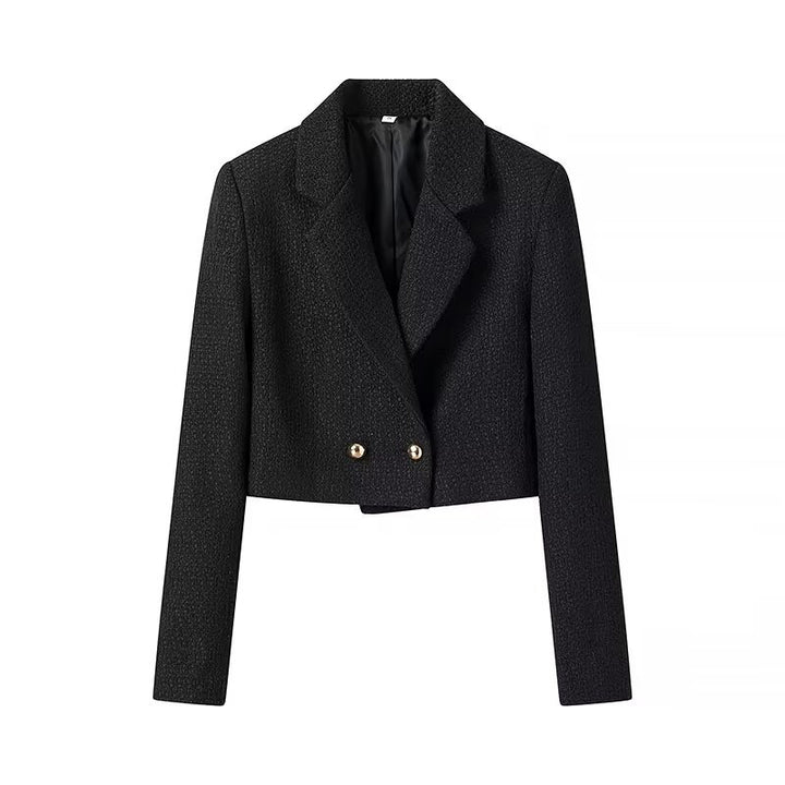 Women's Short Cut Boucle Blazer with Tailored Silhouette and Double Button Mune Fashion