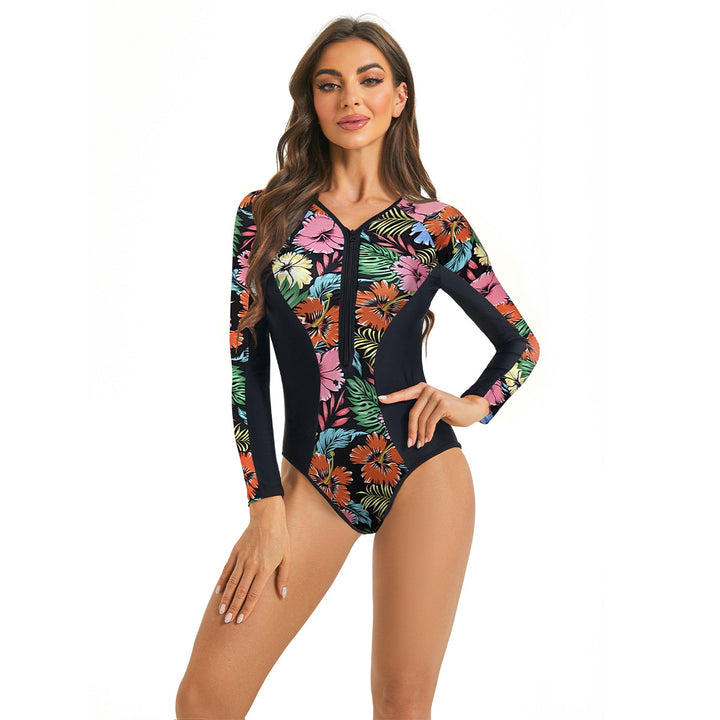 Women’s Sporty Long Sleeve Swimsuit with Floral Graphic Design Mune Fashion