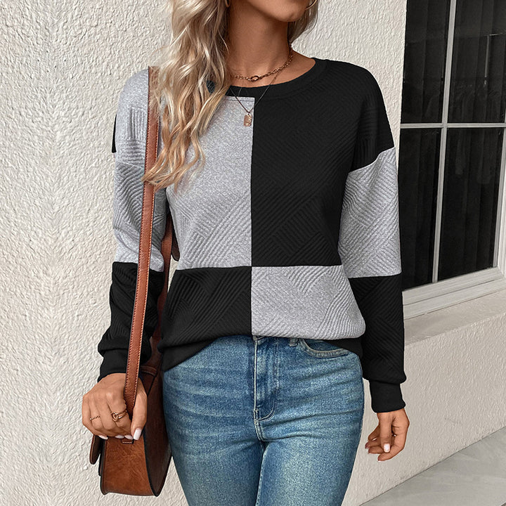 Women's Fashionable Sweatshirt with Block Pattern Mune Fashion