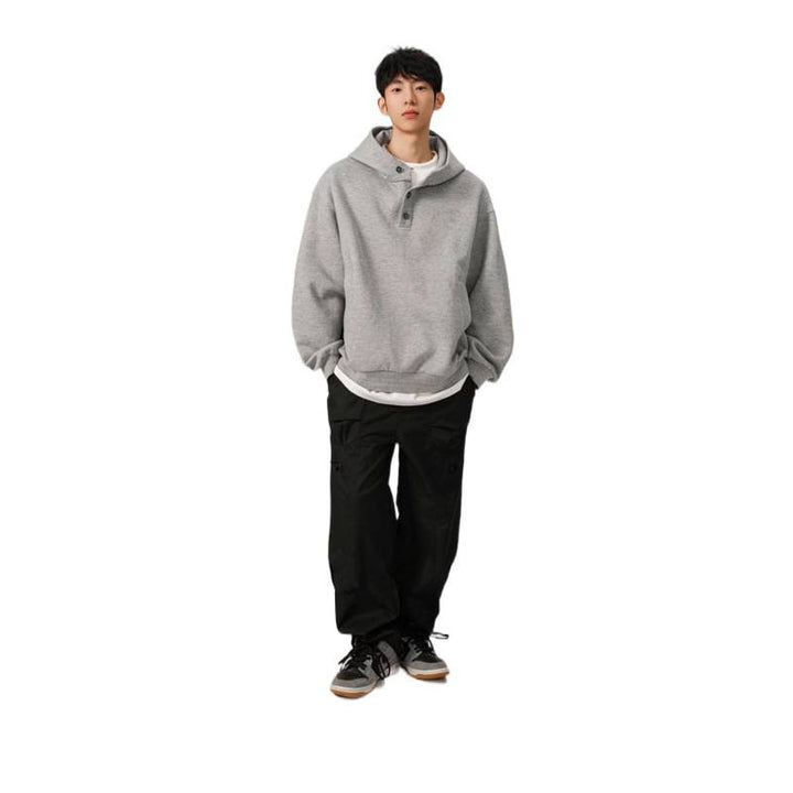 Men's Oversized Hoodie with 3-Button Placket and Side Pockets Mune Fashion