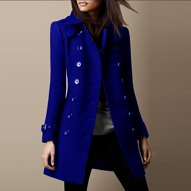 Women's Double-Breasted Wool Blend Trench Coat with Waist Belt Mune Fashion