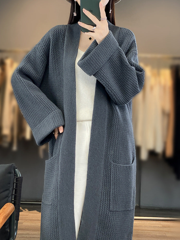 Women Long Oversized Knit Cardigan with Structure Pattern and Insert Pockets Mune Fashion