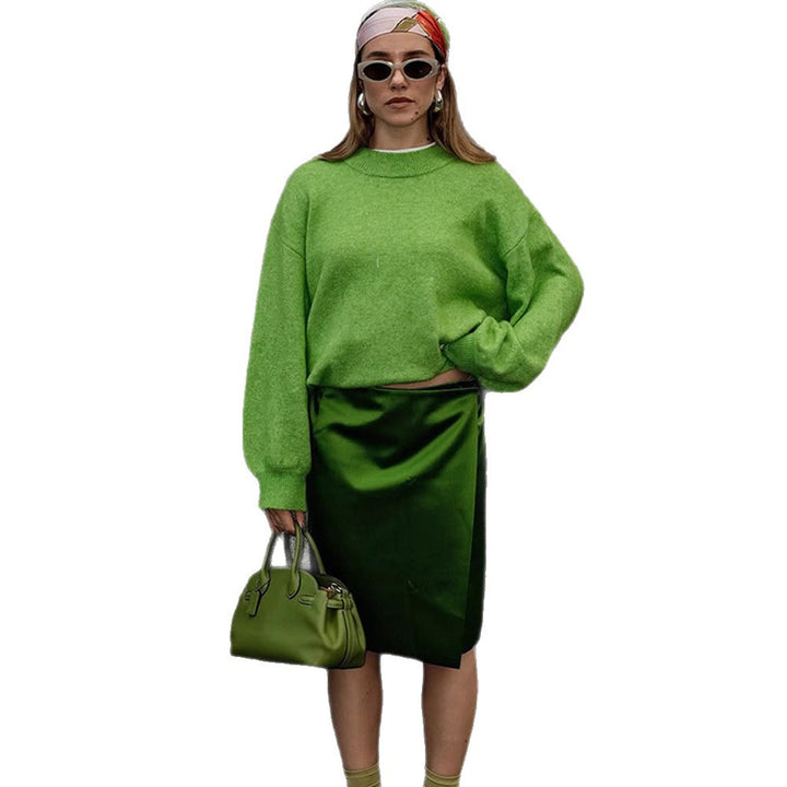 Women's Short Alpaca-Mix Oversized Sweater with Wide Round Neck and Extended Cuffs Mune Fashion