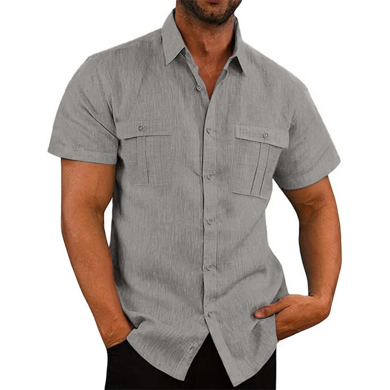 Men's Nan Lightweight Structured Short Sleeve Shirt with Chest Flaps and Full Button Placket Mune Fashion