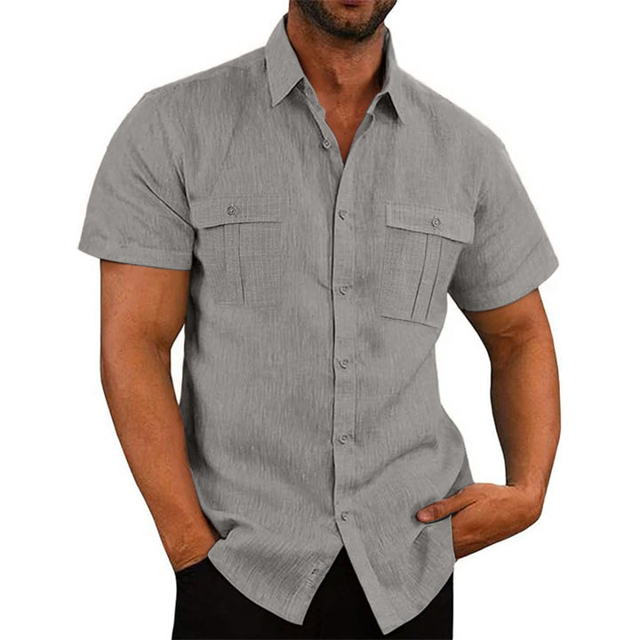 Men's Nan Lightweight Structured Short Sleeve Shirt with Chest Flaps and Full Button Placket Mune Fashion
