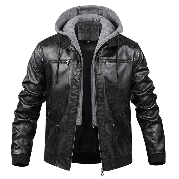 Men's Fashion Faux Leather Jacket with Removable Hood Mune Fashion