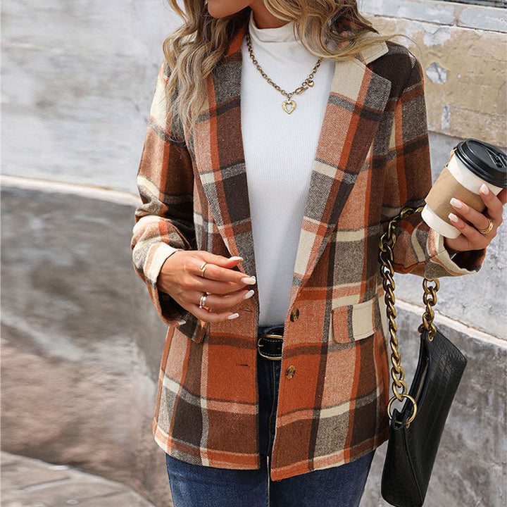 Women Plaid Blazer Mune Fashion