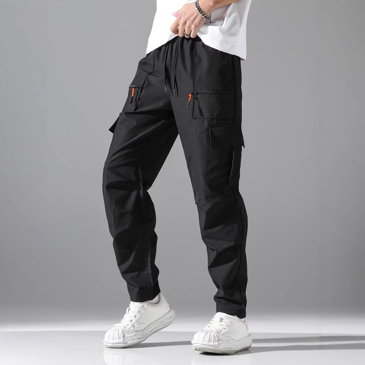 Men's utility cargo pants with zip pockets, drawstring waistband & pre-shaped knee sections Mune Fashion