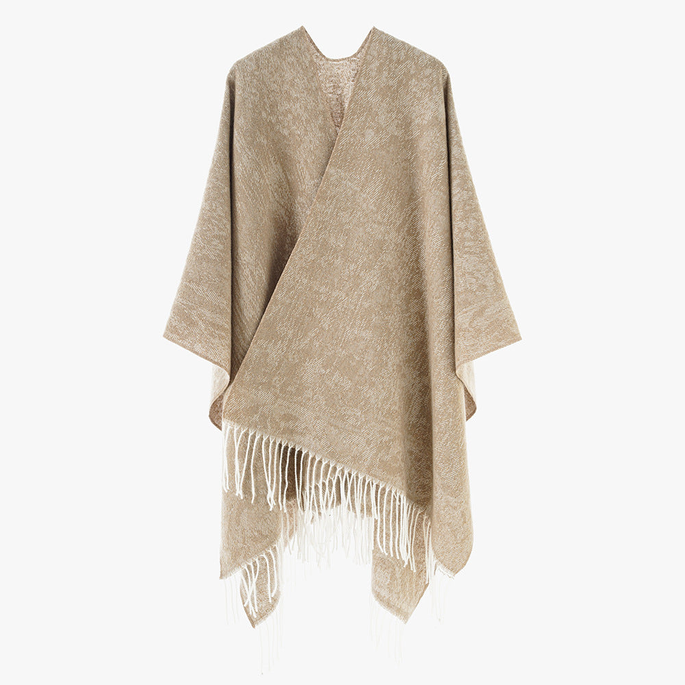 Women Oversized Knit Poncho with Fringe Hem Mune Fashion