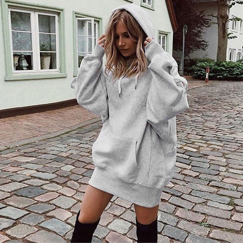 Women Oversized Hoodie Dress with Kangaroo Pocket Mune Fashion