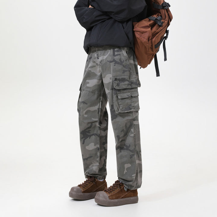 Herren Cargo-Hose mit Camouflage-Muster, Relaxed-Fit, Mehrfach-Taschen und Kordelzug am Saum Mune Fashion
