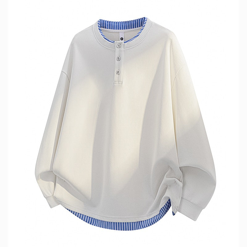 Unisex Oversize Henley-Longsleeve Shirt with Ribbed Structure and Layer Insert Mune Fashion