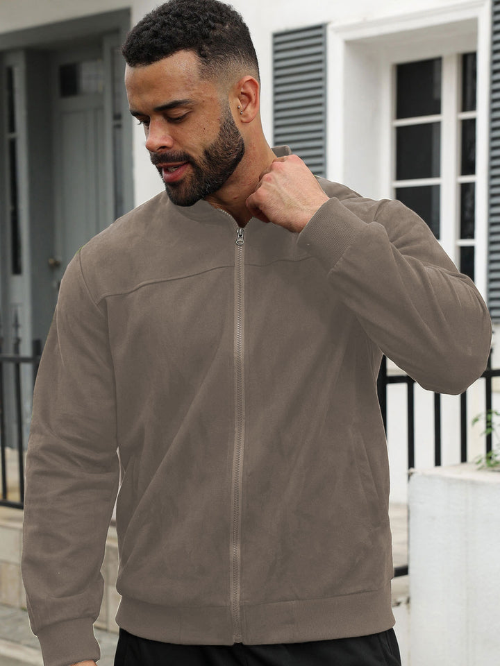Men's subtle velour bomber jacket with stand-up collar, full zip and ribbed cuffs Mune Fashion