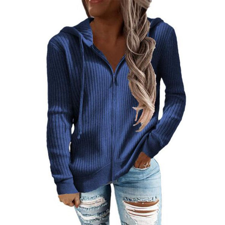 Women's knitted hooded zip hoodie with half zipper and kangaroo pockets Mune Fashion