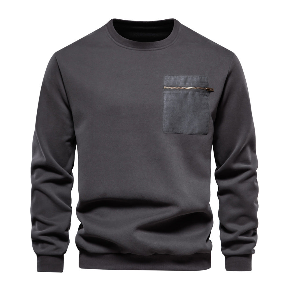 Men's nano sweatshirt with round neck, patch chest pocket with horizontal zipper and ribbed hem Mune Fashion
