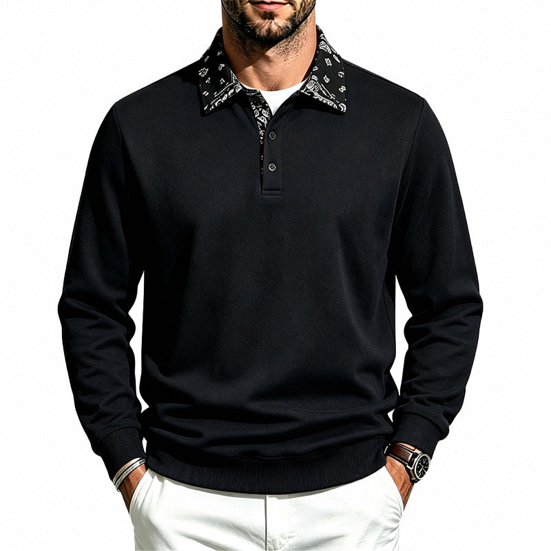 Men's Long Sleeve Polo made from Cotton Blend with Contrasting Shirt Collar Mune Fashion