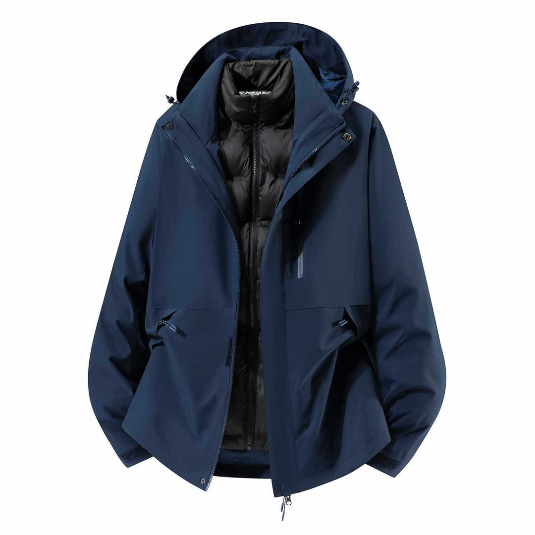 Men's Waterproof Three-Piece Winter Jacket with Removable Down Inner Jacket and Hood Mune Fashion