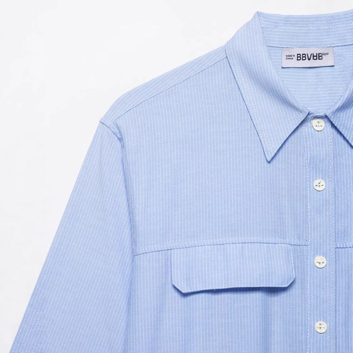Women's Oversized Cropped Shirt Blouse with Breast Pockets and Half-Length Sleeves Mune Fashion