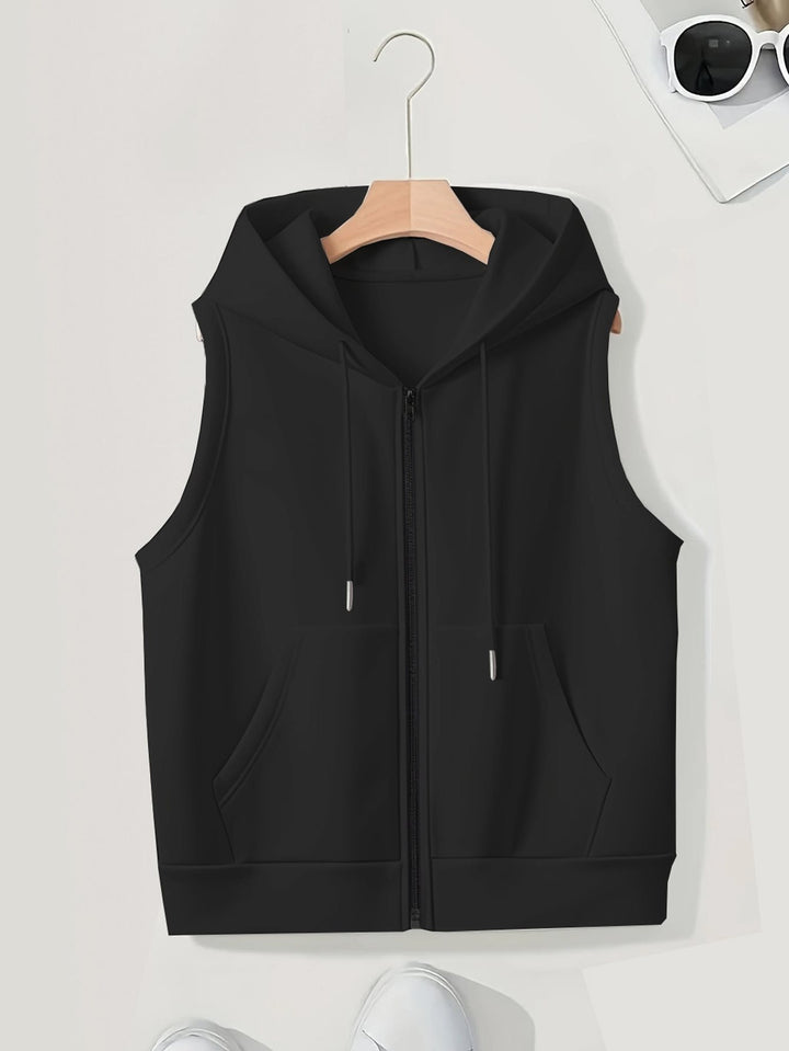 Women's Sleeveless Zip Hoodie Vest made of soft sweat with kangaroo pockets Mune Fashion