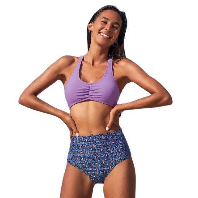 Ladies High-Waisted Bikini Set with Refined Gathering Mune Fashion
