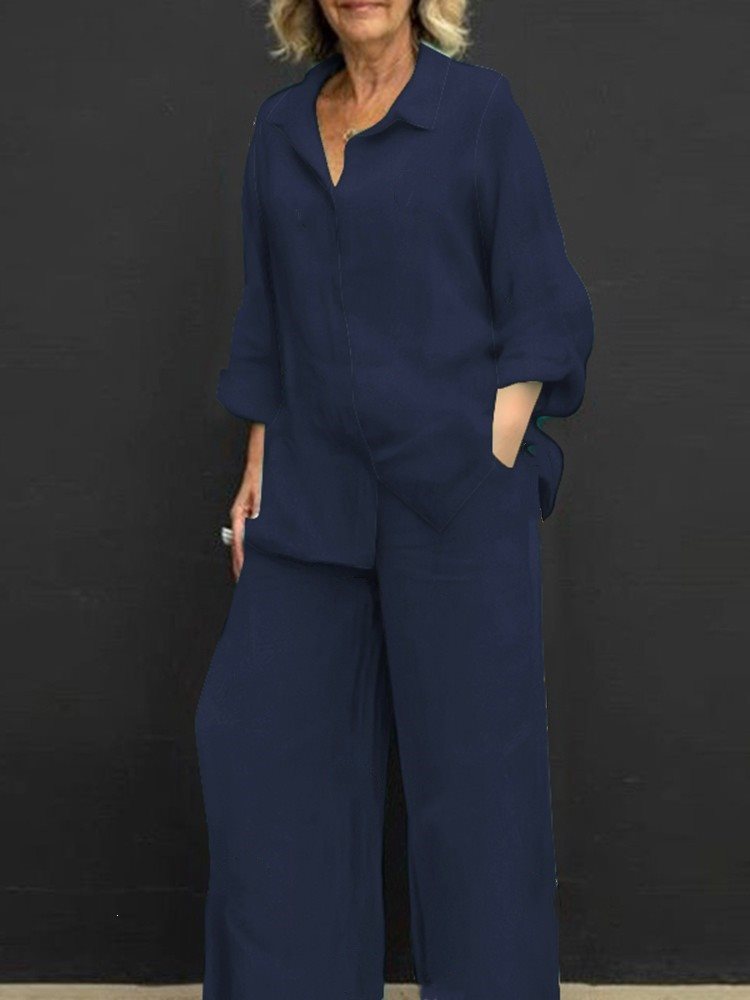 Women's Lightweight Linen Loungewear Set with Oversized Shirt and Wide Palazzo Pants Mune Fashion