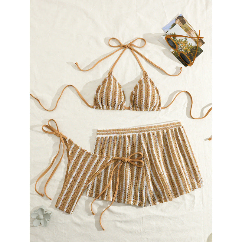 Women’s Bikini Set with Ruffles and Playful Striped Pattern Mune Fashion
