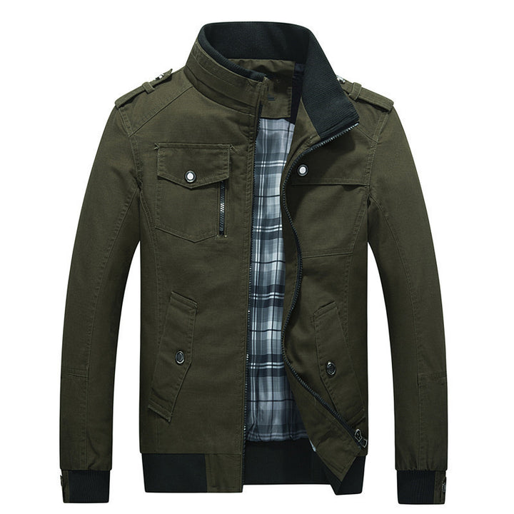 Men's light canvas field jacket with padded lining, shoulder flaps and contrasting ribbed hem Mune Fashion