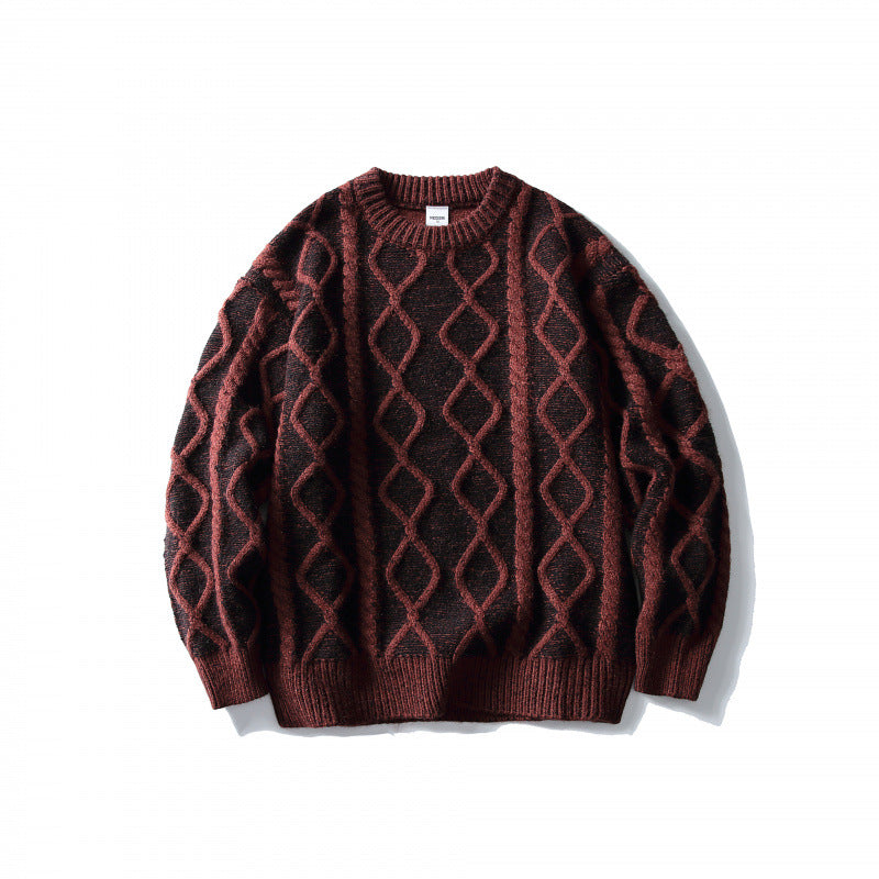 Unisex Oversized Knit Sweater with Cable Pattern Jacquard, Round Neck and Ribbed Cuffs Mune Fashion